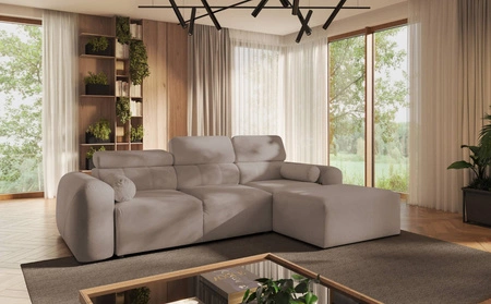 Ecksofa mit Schlaffunktion Cantare dunkelbeige rechte Seite funktionelles und bequemes Ecksofa mit modernem Design Plüschstoff