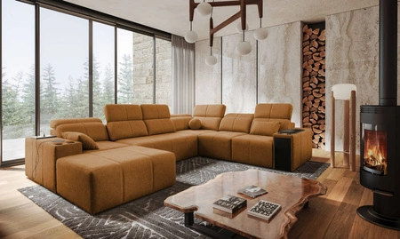 Ecksofa mit Schlaffunktion Tesalia VIII honey links komfortables Ecksofa für das Wohnzimmer mit innovativer Schiebefunktion der Rückenlehne