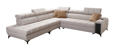 Ecksofa mit Schlaffunktion Bolmso IX braun linke Seite bequemes Ecksofa für Wohnzimmer mit Schublade Bettzeug Container stilvolles Design