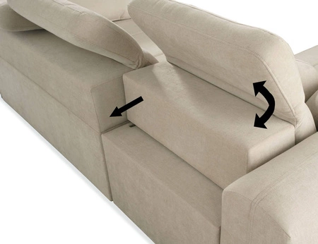 Ecksofa mit Schlaffunktion Cetara XII beige linke Seite stilvolles Design bequeme verschiebbare Rückenlehnen zwei Bettzeugbehälter