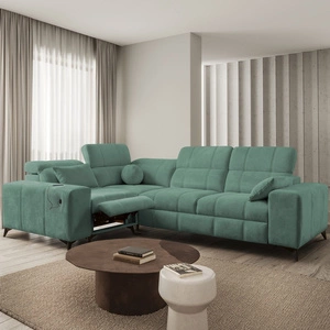 Ecksofa mit Schlaffunktion Penejos II Lux grün links komfortables Ecksofa für das Wohnzimmer mit bequemer ausziehbarer Fußstütze