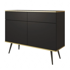 Schubladenkommode Luxury 107 cm schwarz modernes Design Wohnzimmer Kommode Körper mit Gold trim hohe Metallbeine gekrönt