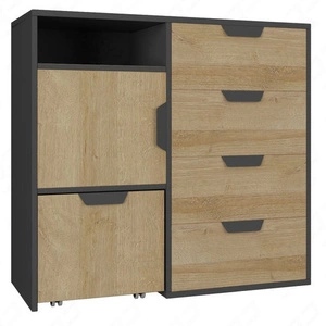 Kommode Nano 90 cm graphit / Eiche rivierafree Verwendung und Haltbarkeit stilvolle und funktionale Ergänzung zum Büro und Jugendzimmer