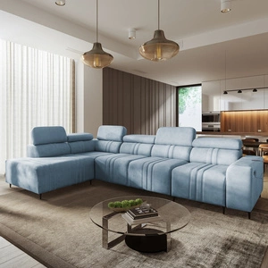 Ecksofa mit Schlaffunktion Castel XI hellblau links Komfort-Ecksofa mit Bettzeugablage strapazierfähiger Stoff