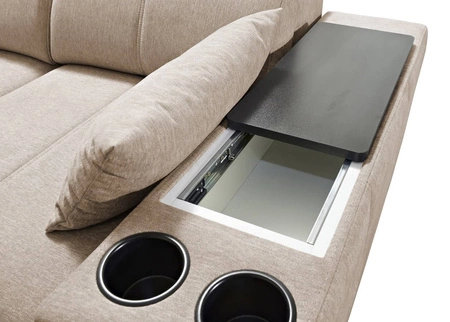 Ecksofa mit Schlaffunktion Tesalia IX grau links modernes Design komfortable Schiebelehne Schublade in der Seite des Möbels