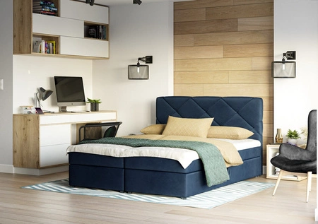 Boxspringbett Luton 180x200 dunkelblau Bett im modernen skandinavischen Stil mit markantem Kopfteil