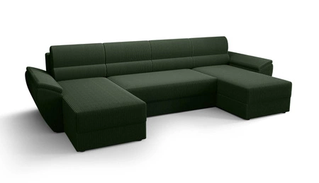 Ecksofa mit Schlaffunktion Fogu U II grün bequemes Ecksofa mit bequemen Armlehnen interessanter Designcontainer für Bettwäsche