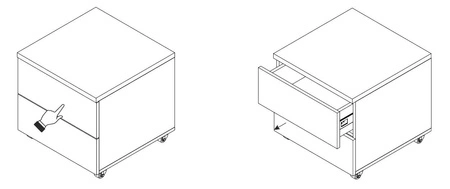 Schrank auf Rollen mit Schubladen Yugo Esche / weiß glänzend Funktionsmöbel für das Büro, Arbeitszimmer oder Jugendzimmer