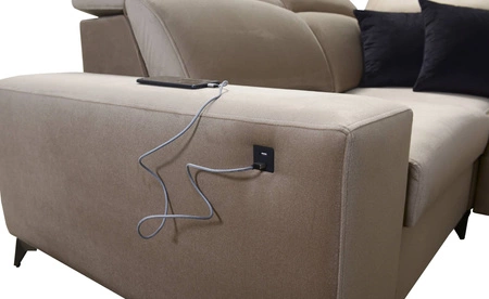 Ecksofa mit Schlaffunktion Kelly Sleek II schokoladenbraun linke Seite elegantes Ecksofa für Wohnzimmer aus gewebtem Stoff