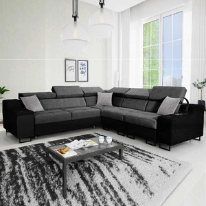 Ecksofa mit Schlaffunktion Alcamo III grau/schwarz rechts Funktions-Ecksofa mit Schublade in der Seite zwei Behälter für Bettzeug