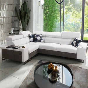 Schlafsofa Flavio II grau Esche / Graphit links komfortable Eckschlafcouch offene Bar in der Seite der Möbel