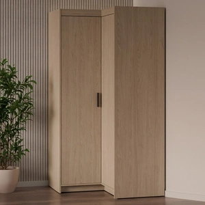 Eck-kleiderschrank Rene Eiche geölt stilvolles Design ABS Einfassung Schlafzimmer Schrankfronten in matt schwarzer Ausführung Griffe