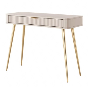 Lante Konsole beige mit Schublade stilvolle und funktionelle Schminktisch geschwungene Form geriffelte Front Gold Zubehör