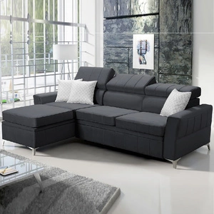 Ecksofa mit Schlaffunktion Rava graphit links Samt komfortables und funktionelles Ecksofa mit verstellbaren Kopfstützen