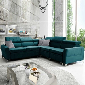 Ecksofa mit Schlaffunktion Rava IV azurblau rechts Samt Komfort bei der täglichen Erholung Behälter für Bettzeug