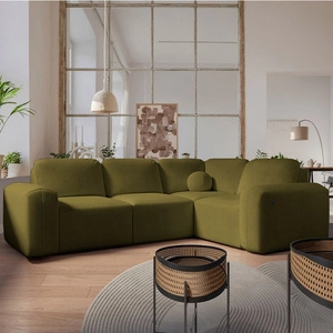 Ecksofa mit Schlaffunktion Arbon II oliv rechts stilvolles Design markante runde Form Behälter für Bettzeug