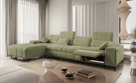 Ecksofa mit Schlaffunktion Penejos XII Lux olivgrün linke Stilvolles Schlafsofa mit komfortablem ausziehbarem Fußteil