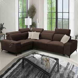Ecksofa mit Schlaffunktion Kelly Sleek II schokoladenbraun linke Seite elegantes Ecksofa für Wohnzimmer aus gewebtem Stoff