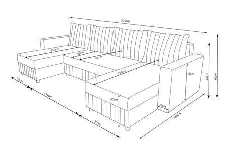 Ecksofa mit Schlaffunktion Pasco U graphit klassisches Design geschmackvoller Körper mit garantierter Funktionalität und Komfort weicher Stoff