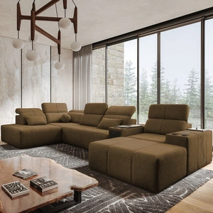 Ecksofa mit Schlaffunktion Tesalia V braun rechtsseitiges Komfort-Ecksofa mit Schublade und Schiebefunktion der Rückenlehne