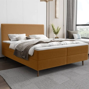 Boxspringbett Totti 160x200 Honig stilvolles Bett mit Bettzeug Lagerung dreidimensionalen Stoff mit ausdrucksstarken Streifen