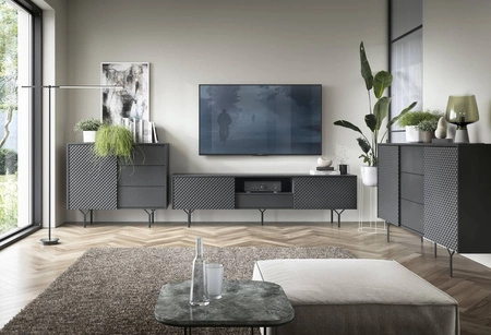 RTV Schrank Adamant 180 cm schwarz graphit modernes Design Originalmöbel mit gefräster Front push to open System für Türen und Schubladen