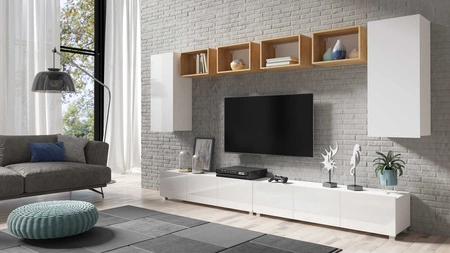 Möbel Apulia XXXV weiß glänzend / goldene Eiche ein außergewöhnlich stilvolles Wandelement einfache Einheiten, die in jedes Interieur passen