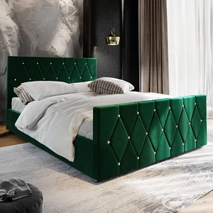 Polsterbett Tifton 160x200 flaschengrün mit modernem Stil Aufbewahrungsbox mit unverwechselbarem Kopfteil und Fußteil mit Kristallen beendet