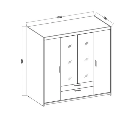 Kleiderschrank mit Spiegel Rene 176 cm Eiche geölt stilvolles Design schwarze Griffe idealer Kleiderschrank für Schlafzimmer geräumige Schubladen