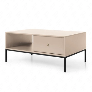 Couchtisch Mono Beige Mit Schubladen minimalistisches Design Tischplatte beständig gegen verschüttete Flüssigkeiten