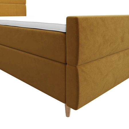 Boxspringbett Benet 120x200 Senfgelb im modernen skandinavischen Stil mit gepolstertem Kopf- und Fußteil Bett mit Staukasten