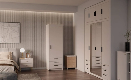 Kleiderschrank Rene 60 cm beige sand modernes Design und ABS Einfassung idealer Kleiderschrank für Schlafzimmer geräumige Schubladen