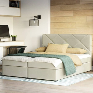 Boxspringbett Luton 140x200 beige Bett im modernen skandinavischen Stil mit markantem Kopfteil