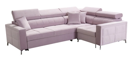 Ecksofa mit Schlaffunktion Nausa II beige rechtes Ecksofa Samt Ziernähte auf der Sitzfläche Ecksofa mit Bettzeugkasten