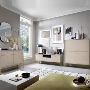 Möbelset Mono Beige Minimalistisches Design Wohnzimmermöbelset oder für das Wohnzimmer goldene Beine stilvoller Griff