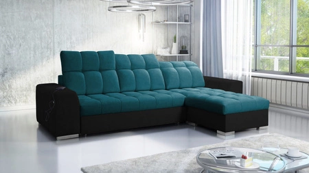 Ecksofa mit Schlaffunktion Luigi türkis/schwarz rechtes Ecksofa mit zwei Bettkästen Stoff mit interessanter Struktur