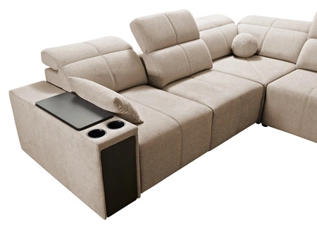 Ecksofa mit Schlaffunktion Tesalia III Honig links komfortables Ecksofa mit verschiebbarer Rückenlehne zwei Container für Bettzeug