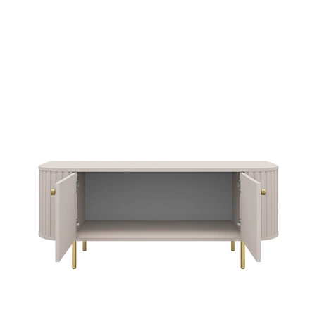 TV Schrank Ovalio 123 cm beige stilvoller TV-Schrank einzigartige ovale Form dekorative Fräsen Metallbasis