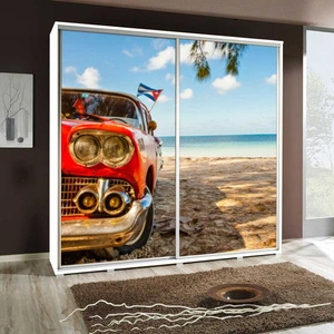 Artistino 205 cm Schiebeschrank mit Grafik Karosserie in weiß aus 22 mm starker Platte