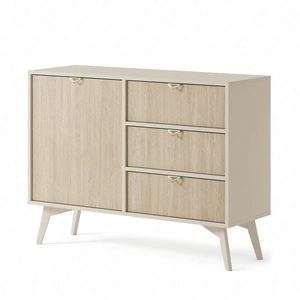 Kommode Wald 106 cm beige / beige Fischgrät geschmackvolles Fischgrät-Dekor auf den Fronten der Kommode Designer-Kantengriffe