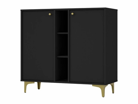 Kioto I Möbel schwarz graphit stilvolles Design Wohnzimmermöbel elegante Wohnwand auf einem goldenen Metallsockel