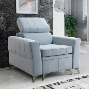 Rava Sessel blau praktischer und bequemer Sessel für das Wohnzimmer mit verstellbarer Kopfstütze und weicher Samtablage