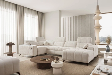 Ecksofa mit Schlaffunktion Penejos IV creme rechts stilvolles Ecksofa mit zwei Bettkästen strapazierfähiger Stoff