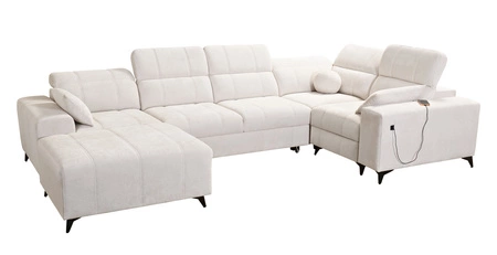 Ecksofa mit Schlaffunktion Penejos IV Lux dunkelbeige linke Seite stilvolles Ecksofa mit bequemer ausziehbarer Fußstütze