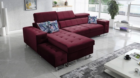 Ecksofa mit Schlaffunktion Hampton burgundy linke Seite stilvolle Steppung auf dem Sitz weicher Polsterstoff Ecksofa mit Verlängerung