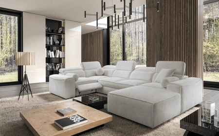 Ecksofa mit Schlaffunktion Viano IV Lux grau Esche rechts Ecksofa mit ausziehbarem Fußteil großer Stauraum für Bettzeug