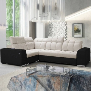 Ecksofa mit Schlaffunktion Luigi II beige/schwarz linkes Ecksofa mit Bettkasten für den täglichen Liegekomfort