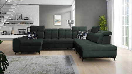 Ecksofa mit Schlaffunktion Buffalo X grün links funktionelles und bequemes Ecksofa für ein Zimmer mit Bettzeugcontainern