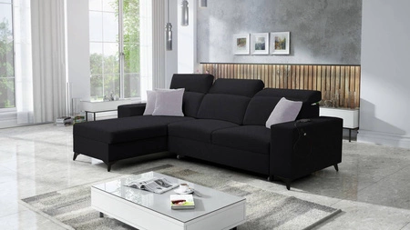 Ecksofa mit Schlaffunktion Kelly Sleek schwarz links geflochten bequem und funktional Ecksofa für Wohnzimmer