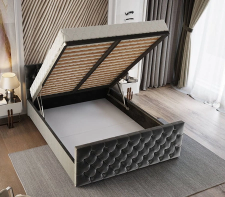 Polsterbett Viamao 180x200 grau mit Container im modernen skandinavischen Stil mit gestepptem Kopfteil und Fußteil